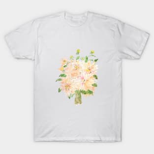 light orange peach color dahlia bouquet watercolor T-Shirt